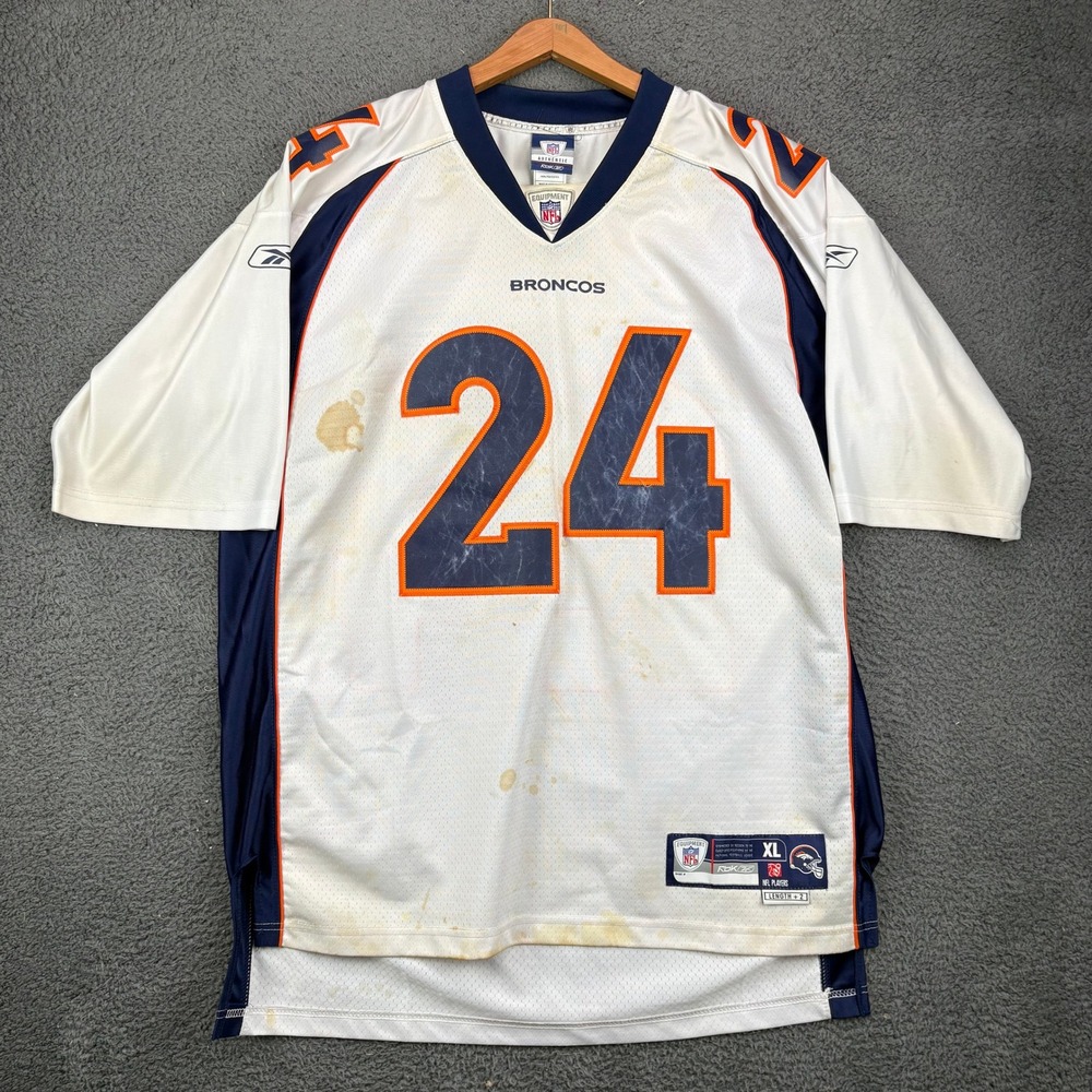 Reebok NFL Denver Broncos Champ Bailey 24 Jersey Mens XL White Orange Blue